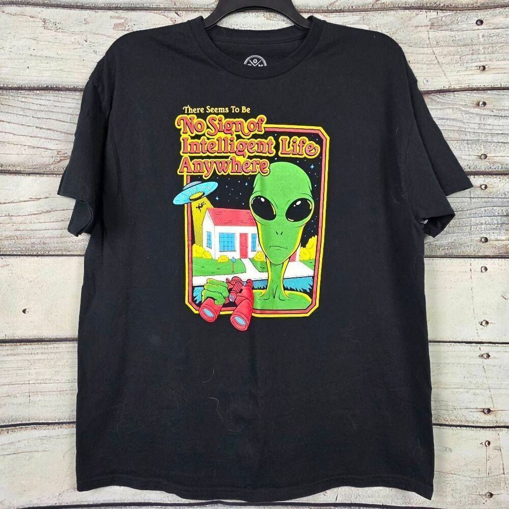 DOM Alien Graphic T-Shirt Funny UFO Quote Black XL